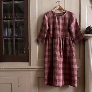 Pyne & Smith No.19 Linen Gingham Dress XS Brown Plaid European Flax